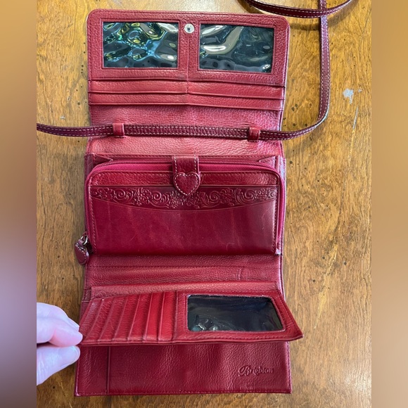 Brighton Love Lock Red Leather Foldover Wallet Crossbody Purse Valentine’s Day - Picture 9 of 13